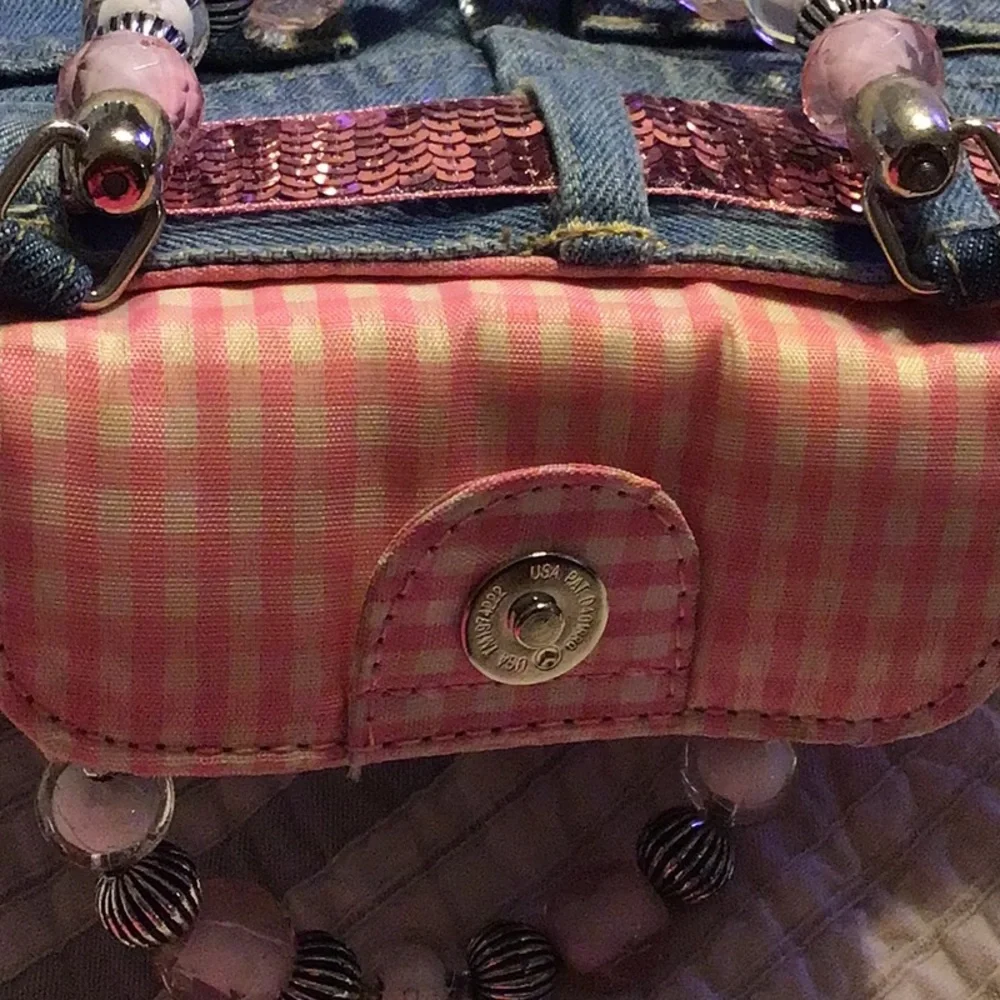 Purse Small Blue Jean Denim Purse with Jewel Handles